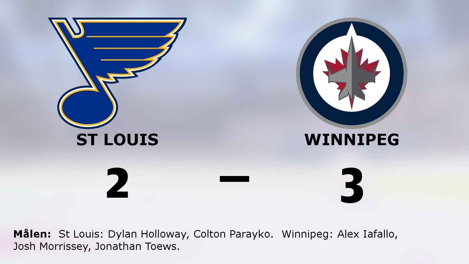 Knapp seger för Winnipeg – 3–2 mot St Louis