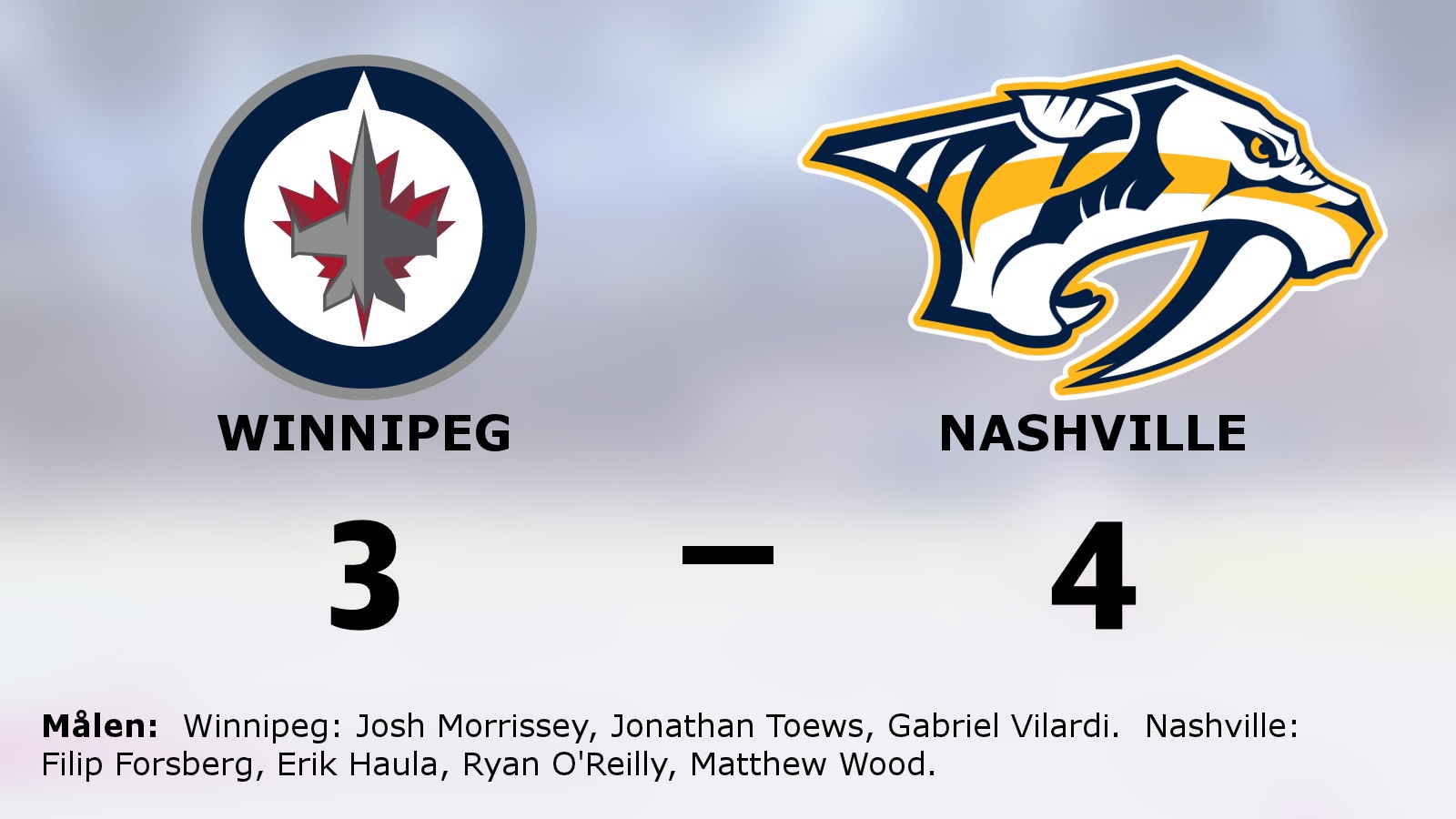 Straffar avgjorde för Nashville i bortasegern mot Winnipeg