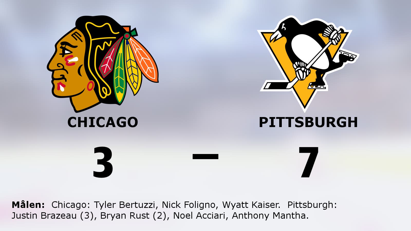 Seger för Pittsburgh mot Chicago på bortaplan