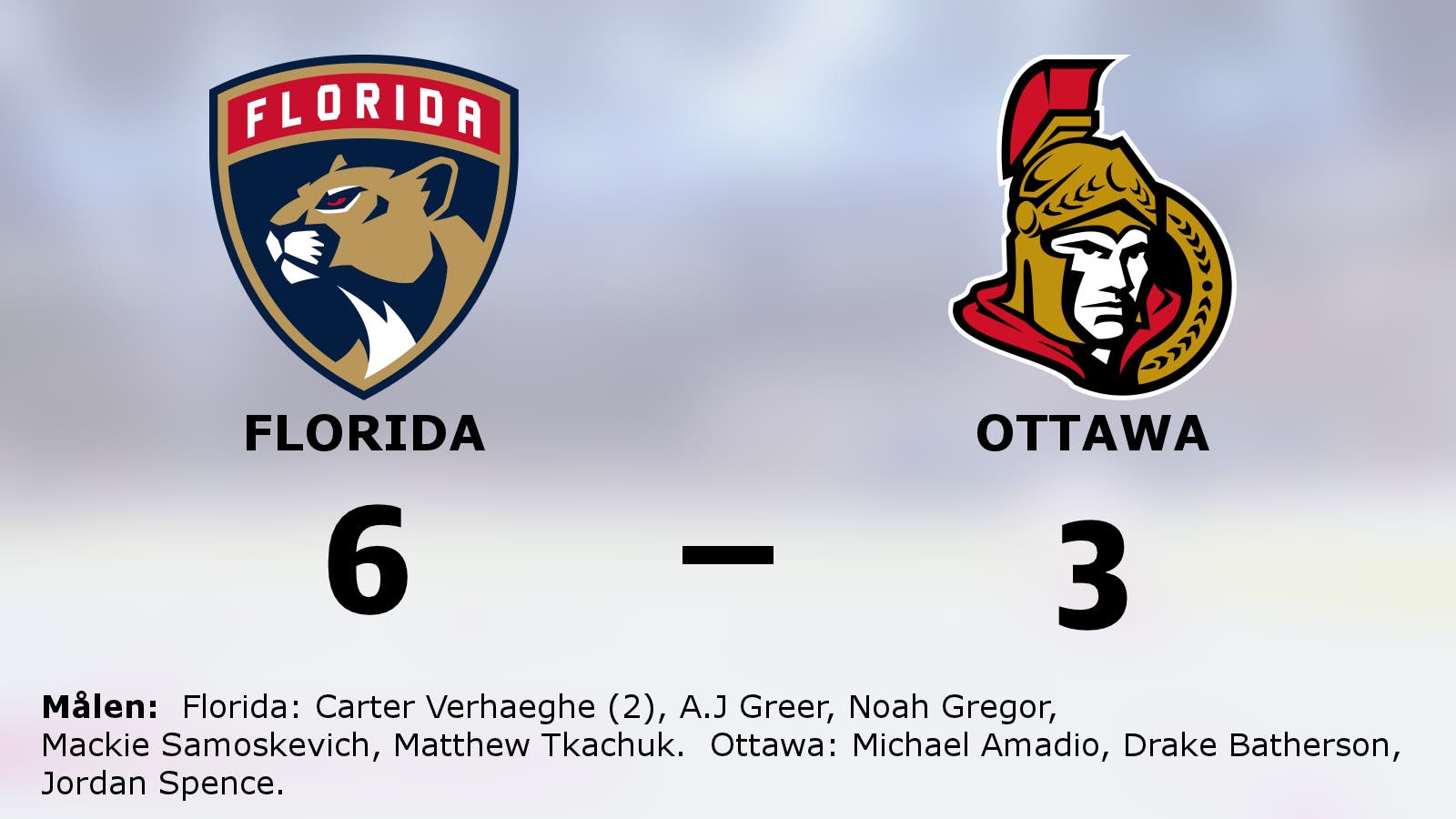 Carter Verhaeghe tvåmålsskytt för Florida i segern mot Ottawa