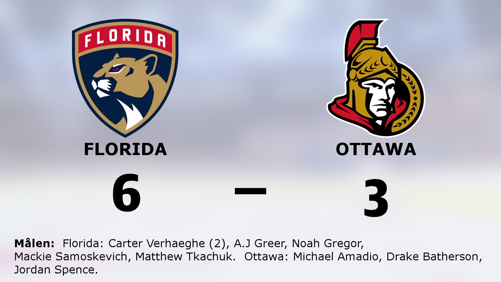 Carter Verhaeghe tvåmålsskytt för Florida i segern mot Ottawa