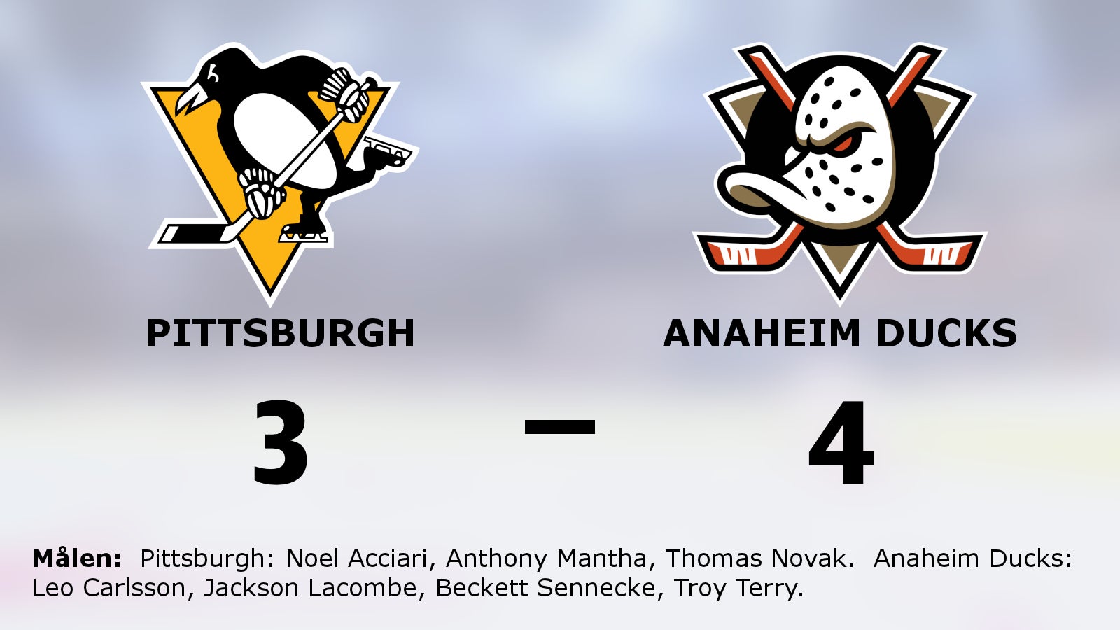 Straffseger för Anaheim Ducks borta mot Pittsburgh