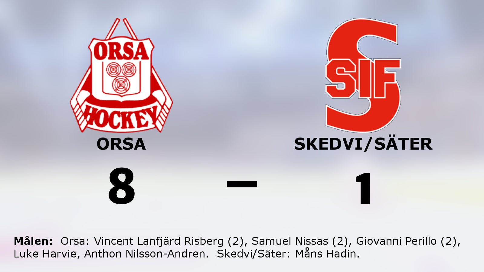Orsa utklassade Skedvi/Säter – seger med 8–1