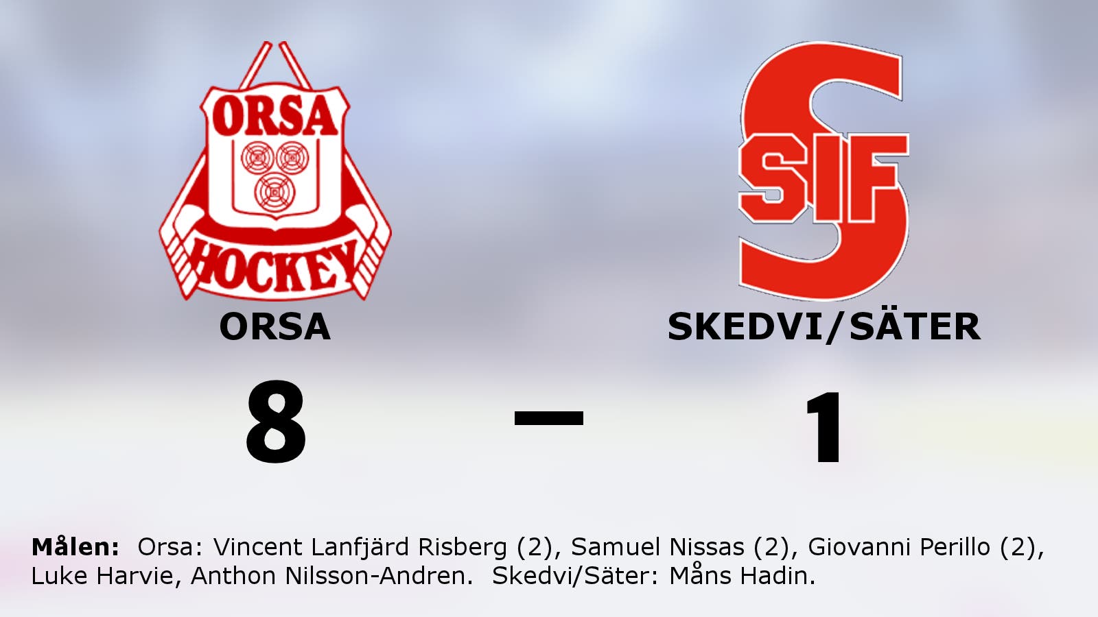 Orsa utklassade Skedvi/Säter – seger med 8–1