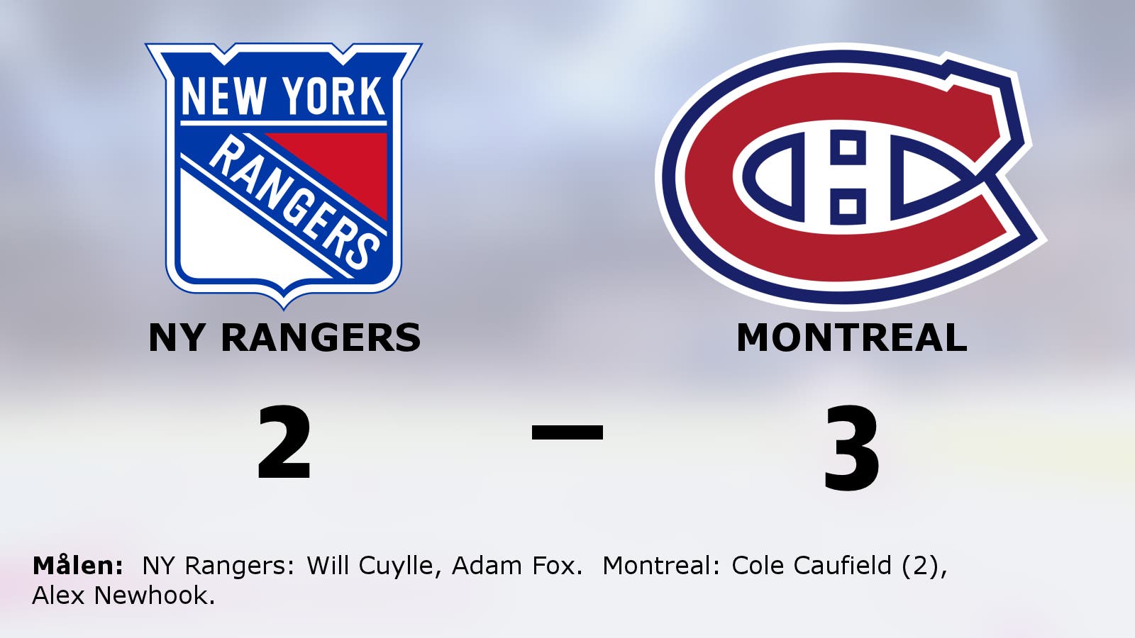 Montreals segerrad fortsätter efter 3–2 mot NY Rangers