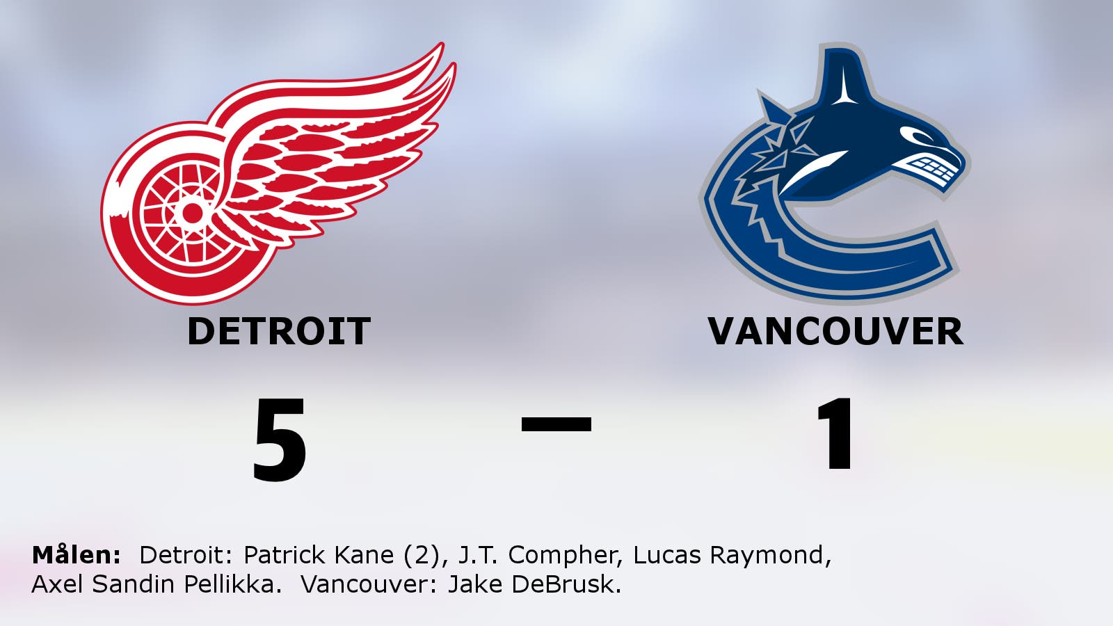 Patrick Kane tvåmålsskytt för Detroit i segern mot Vancouver