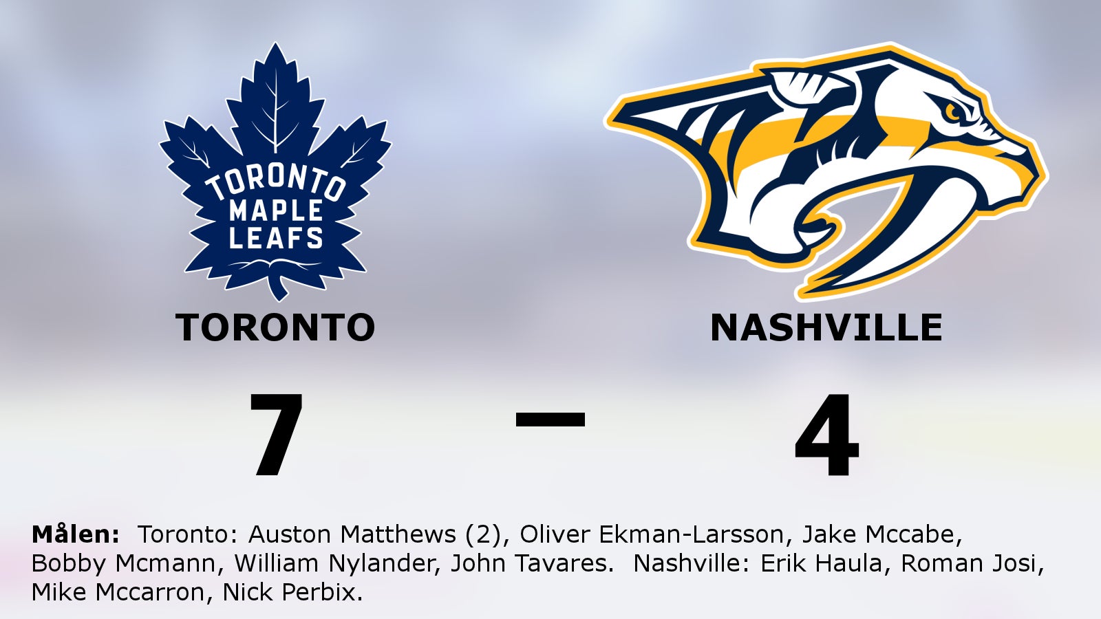 Toronto slog Nashville efter Auston Matthews dubbel