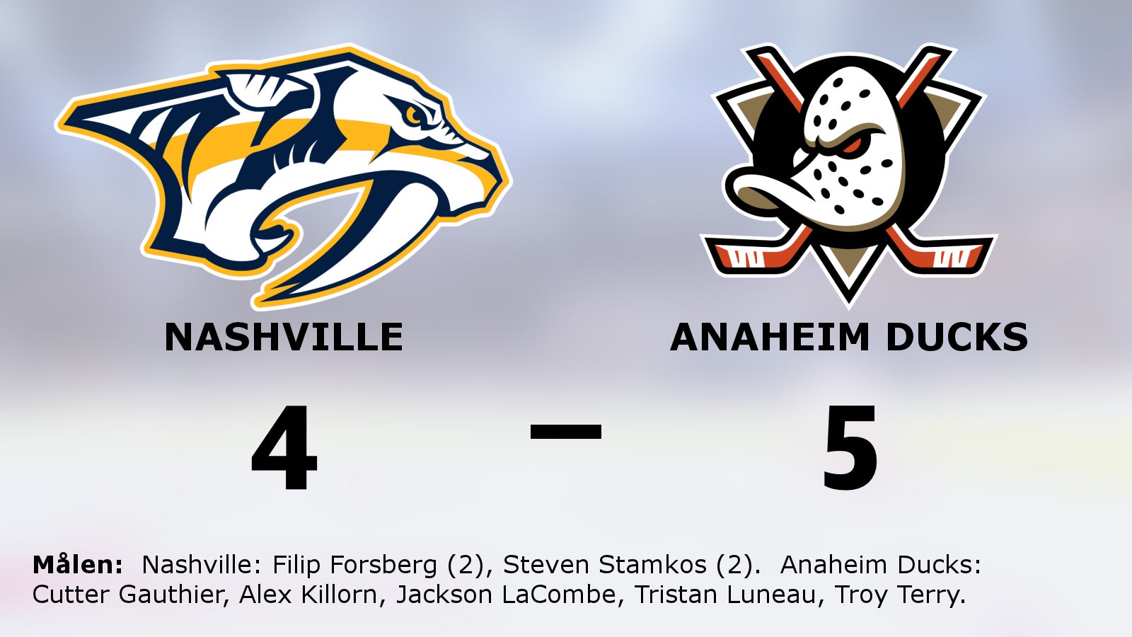 Anaheim Ducks tog revansch – 5–4 mot Nashville