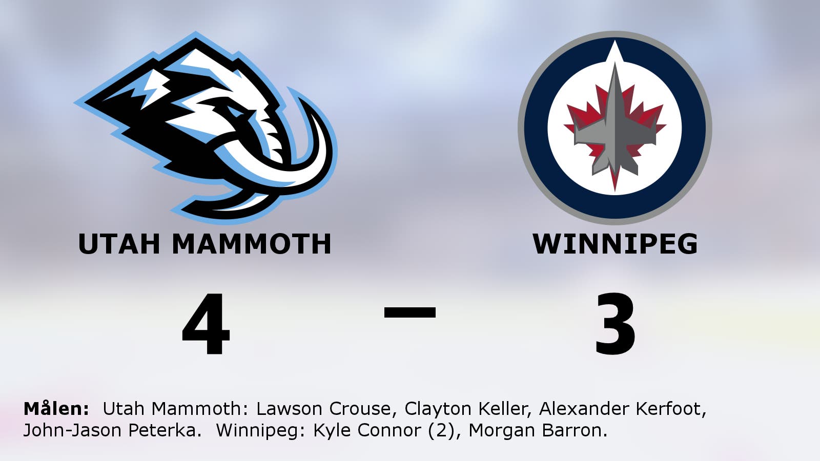 Utah Mammoth vinnare mot Winnipeg – avgjorde i förlängningen