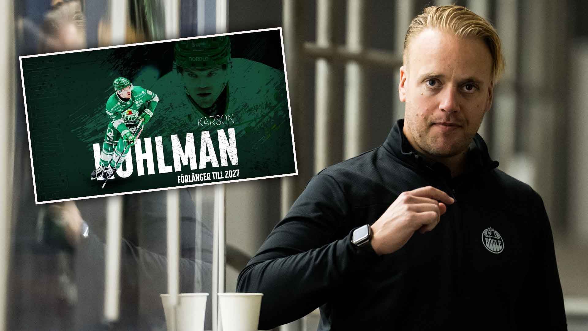 Porträttbild av en man i svart jacka. I övre vänstra hörnet finns ett grafiskt element med en hockeyspelar och texten Ohlman Försäsong 2027.