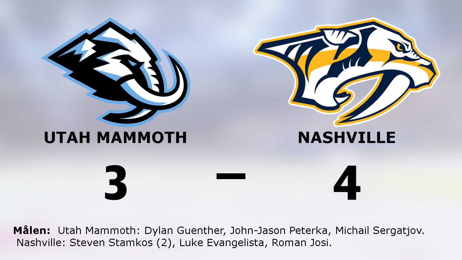 Två snabba mål i sista perioden avgjorde för Nashville mot Utah Mammoth