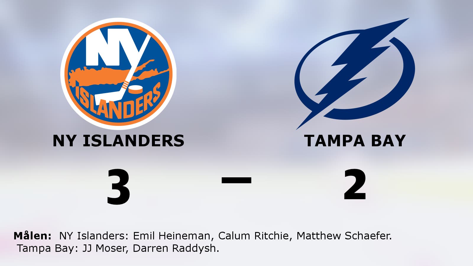 NY Islanders ny etta i Metropolitan division efter 3–2 mot Tampa Bay