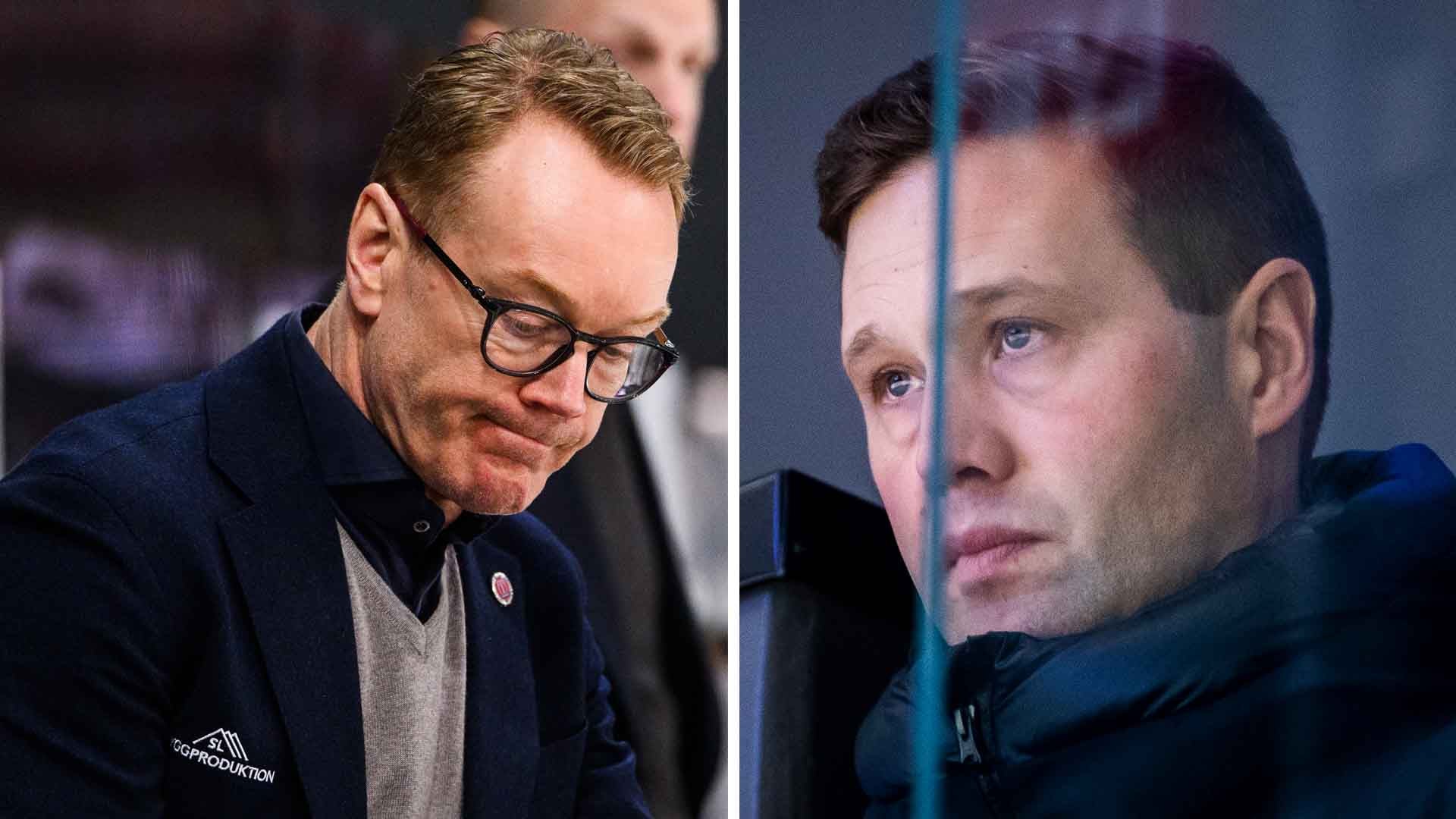 Split-screen bild som visar två män i professionell miljö. Mannen till vänster bär glasögon och mörk jacka, mannen till höger är i profil med mörk kläder.