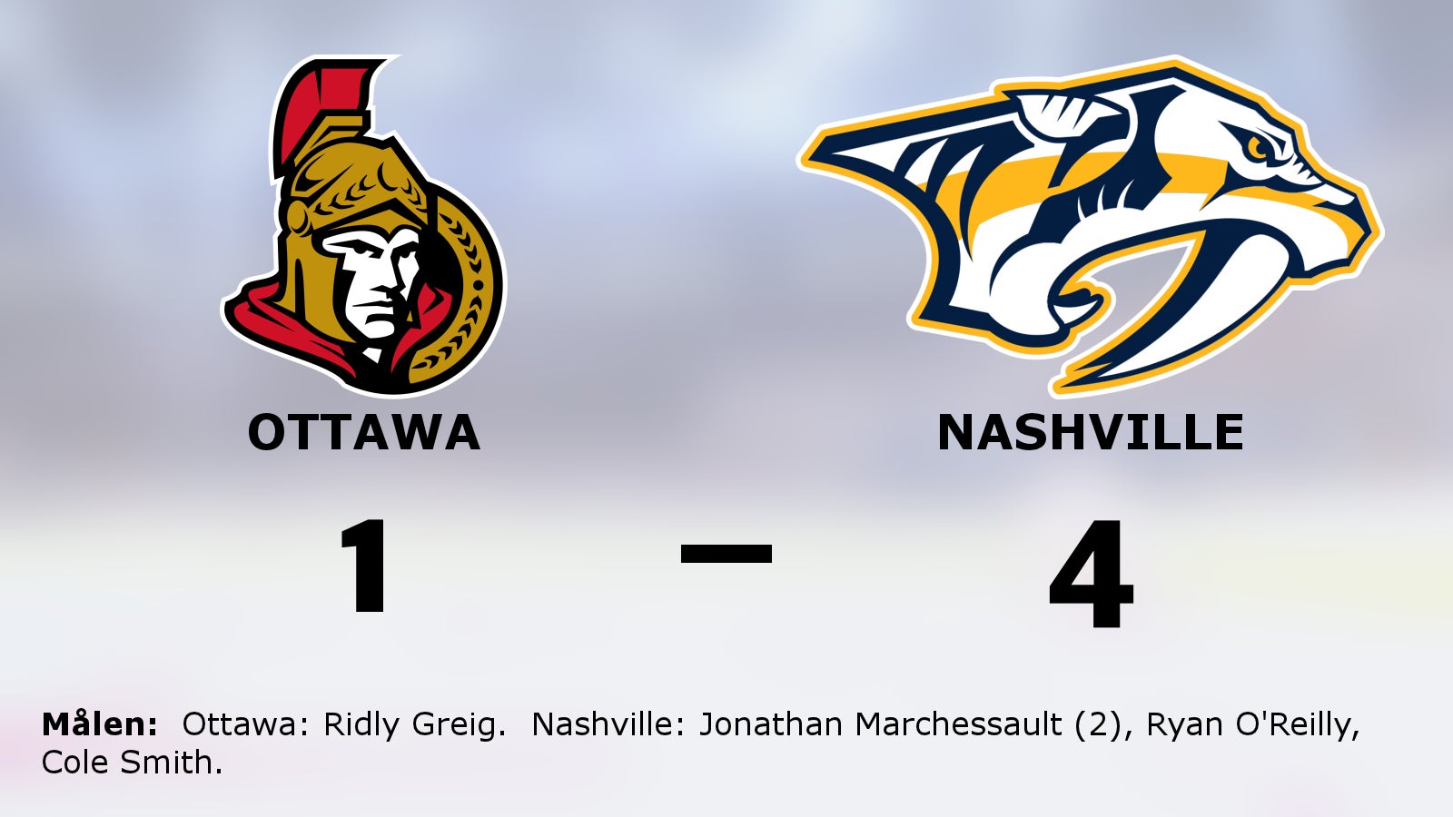 Jonathan Marchessault tvåmålsskytt när Nashville vann mot Ottawa