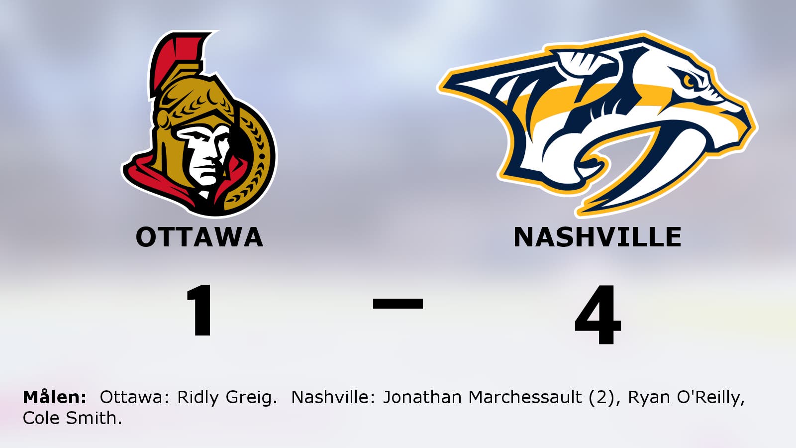 Jonathan Marchessault tvåmålsskytt när Nashville vann mot Ottawa