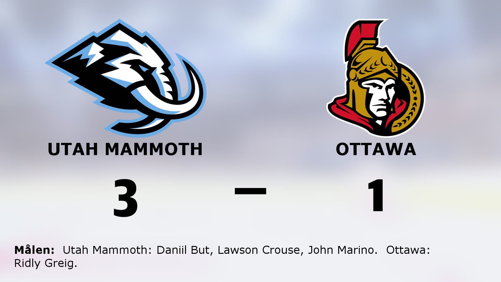 Utah Mammoth vann mot Ottawa i NHL