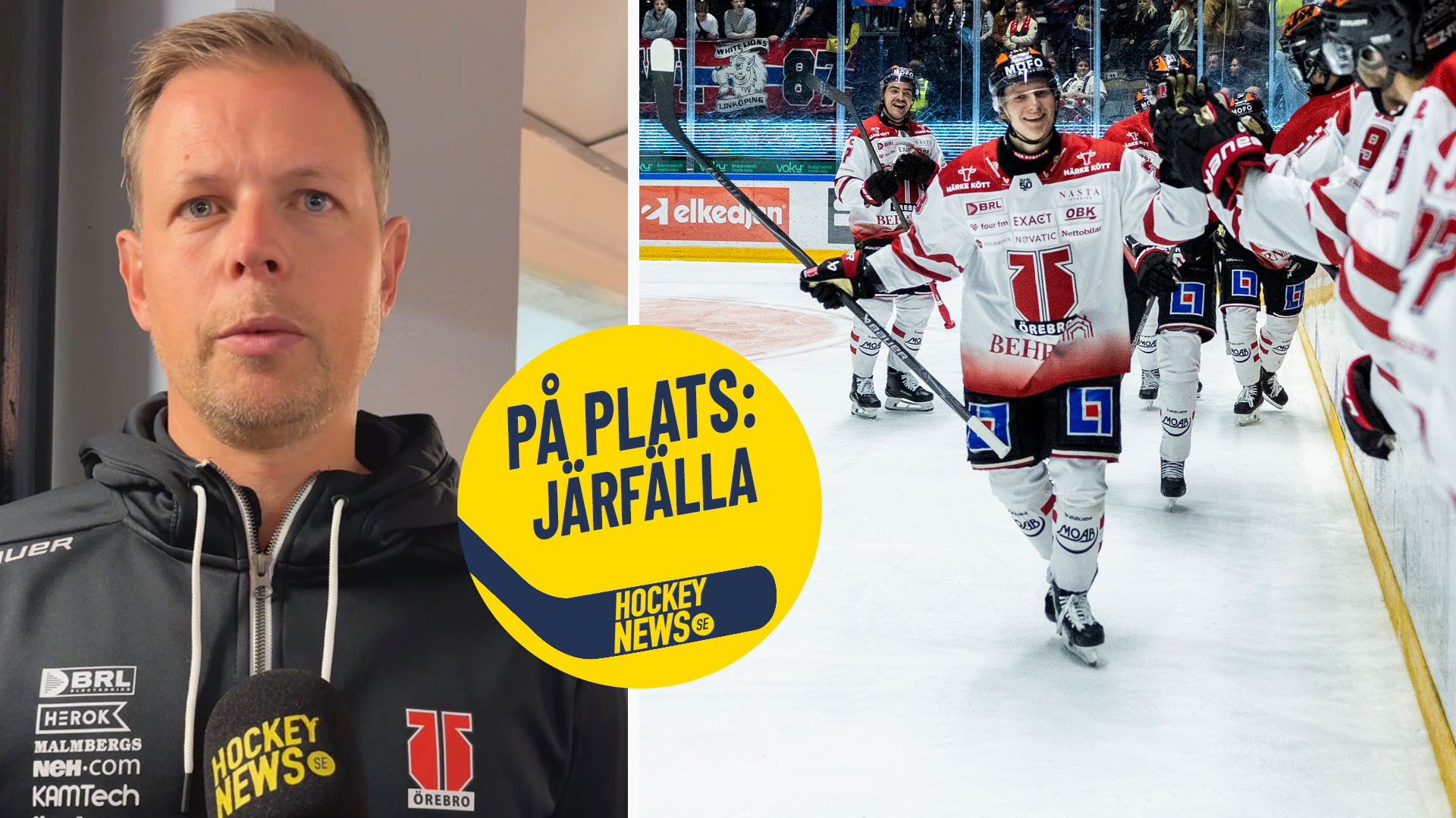 Ishockeymatch i arena. En spelare i röd och vit tröja med nummer 16 skater på isen med lagkamrater och motståndare omkring sig. Publiken fyller läktarna i bakgrunden.