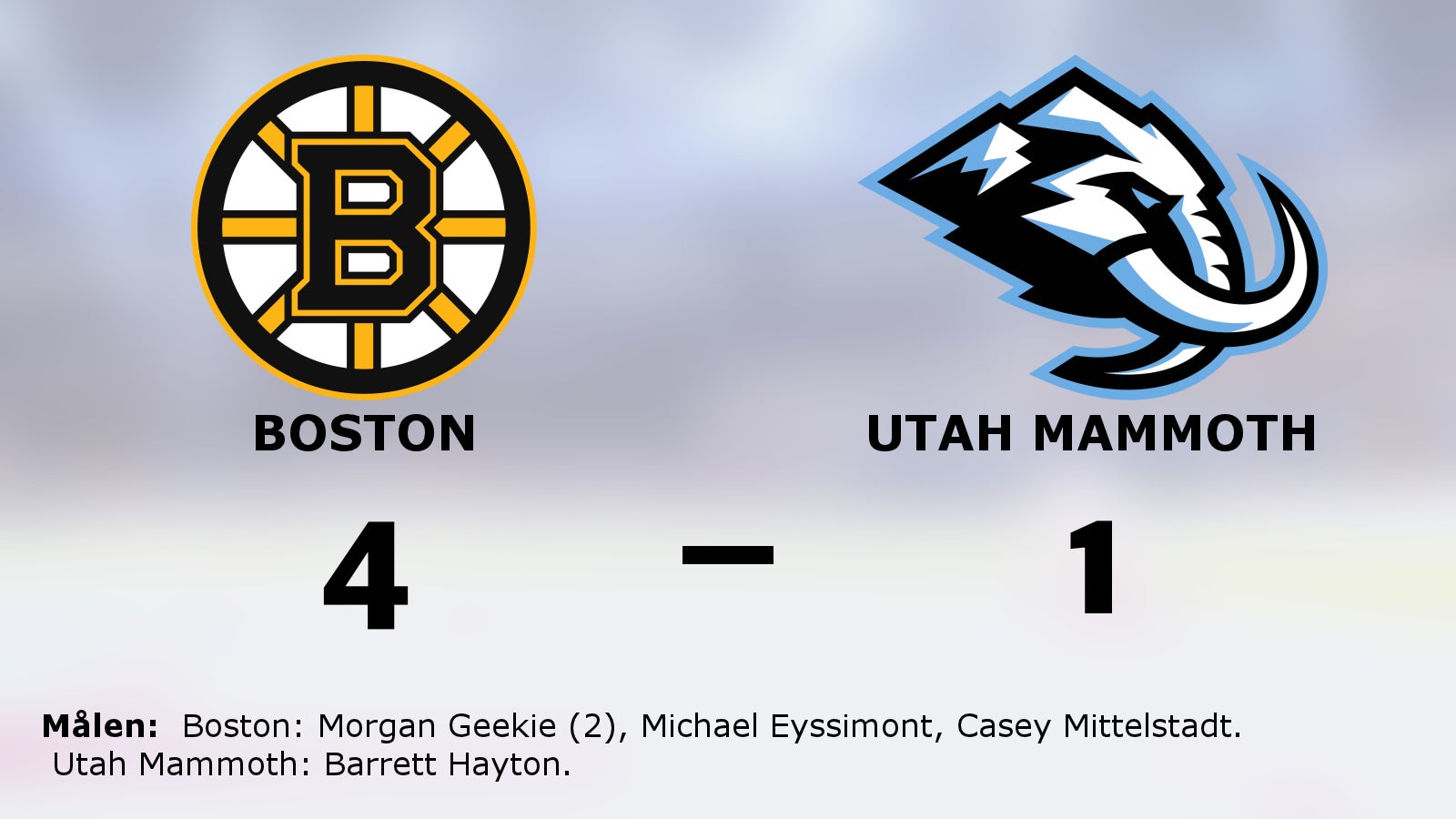 Morgan Geekie gjorde två mål för Boston i segern mot Utah Mammoth