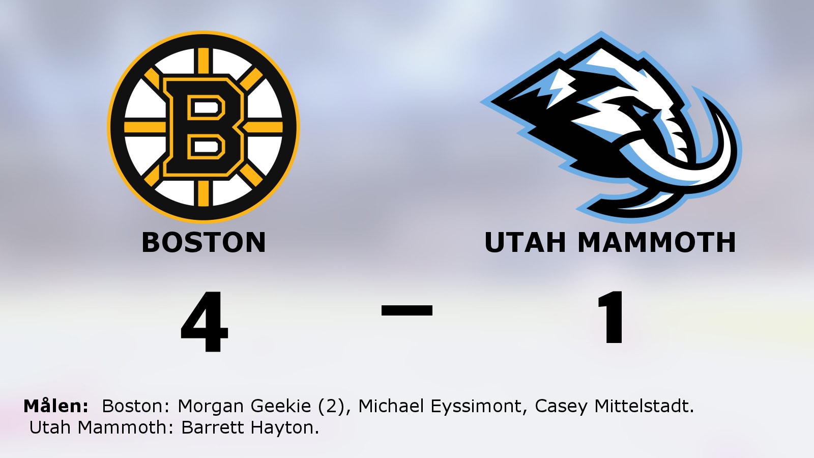 Morgan Geekie gjorde två mål för Boston i segern mot Utah Mammoth