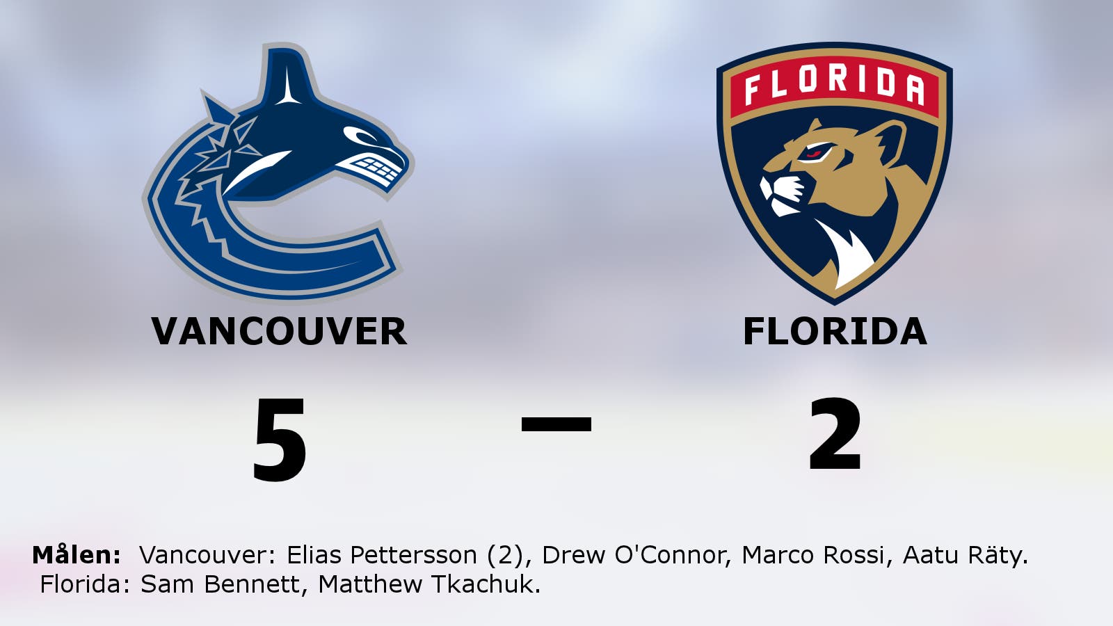 Elias Pettersson gjorde två mål när Vancouver vann mot Florida