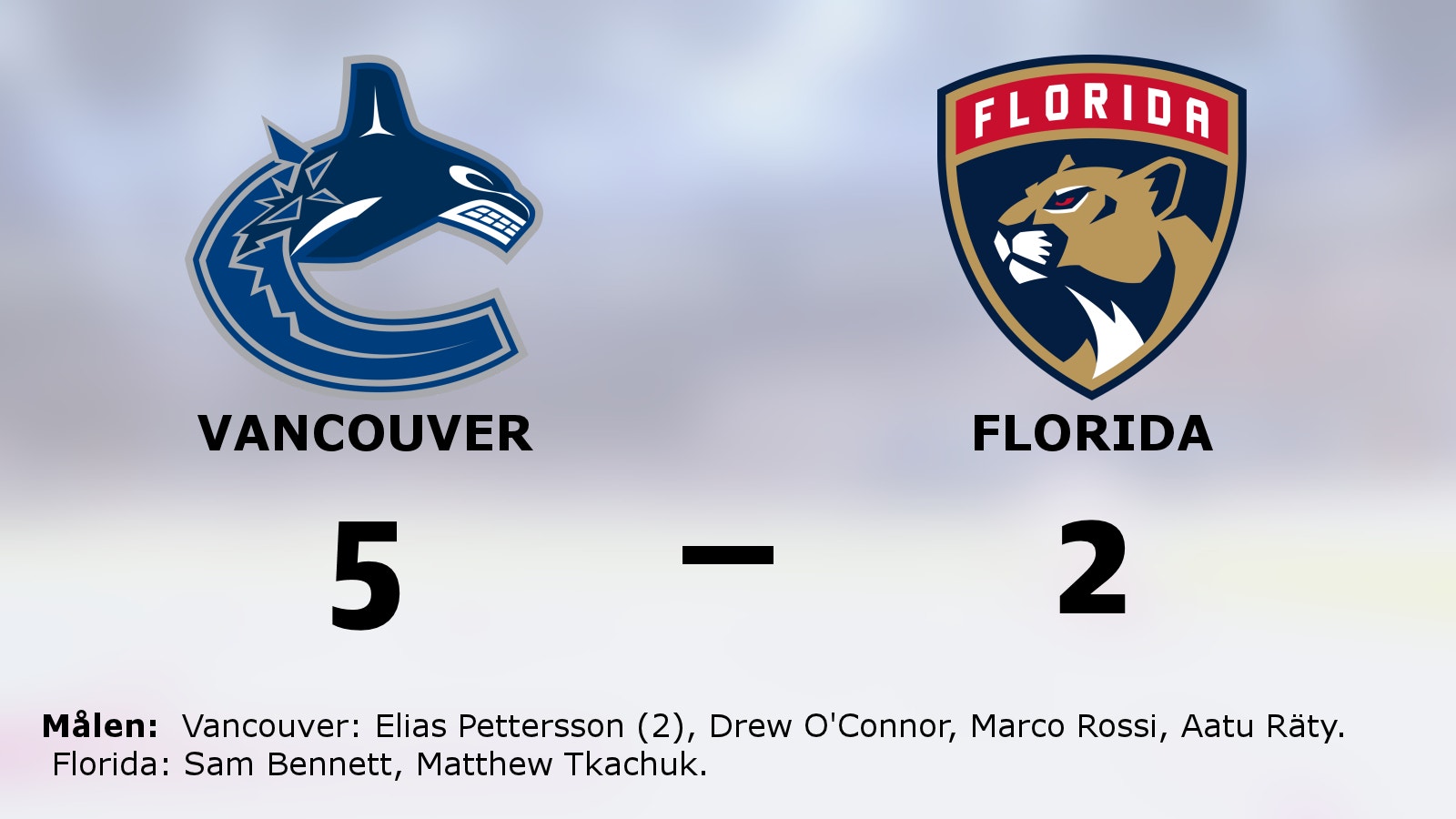 Elias Pettersson gjorde två mål när Vancouver vann mot Florida