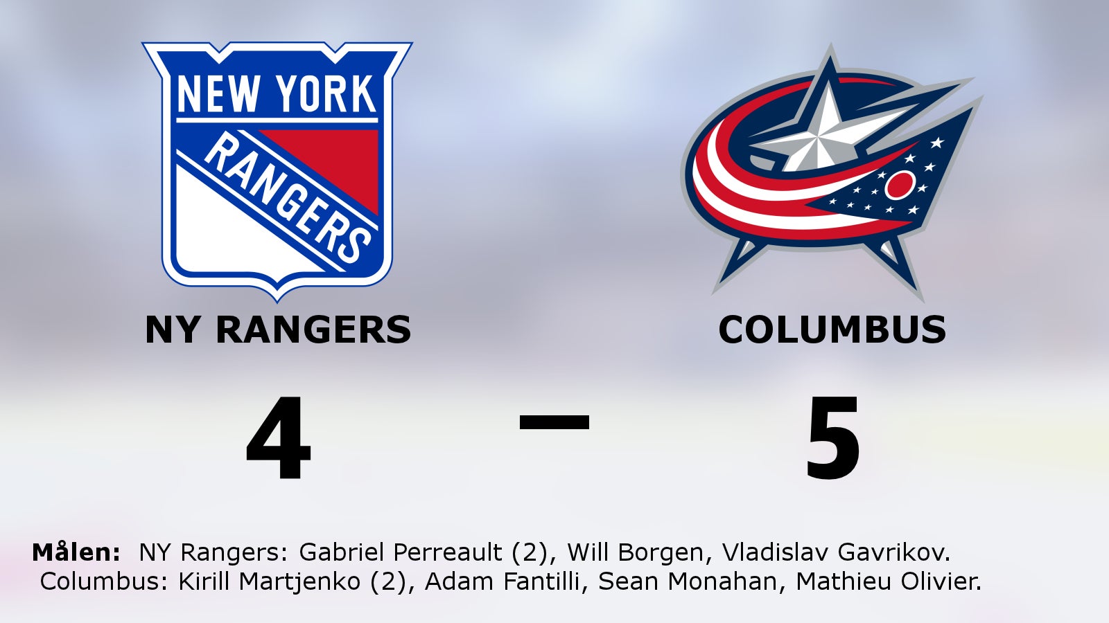 Columbus vann i förlängningen mot NY Rangers