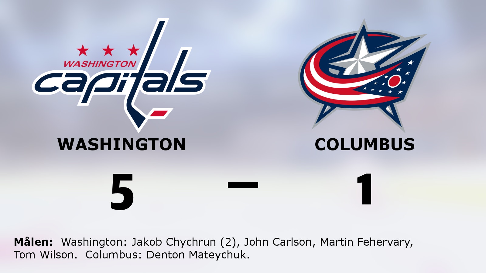 Två mål för Jakob Chychrun när Washington besegrade Columbus