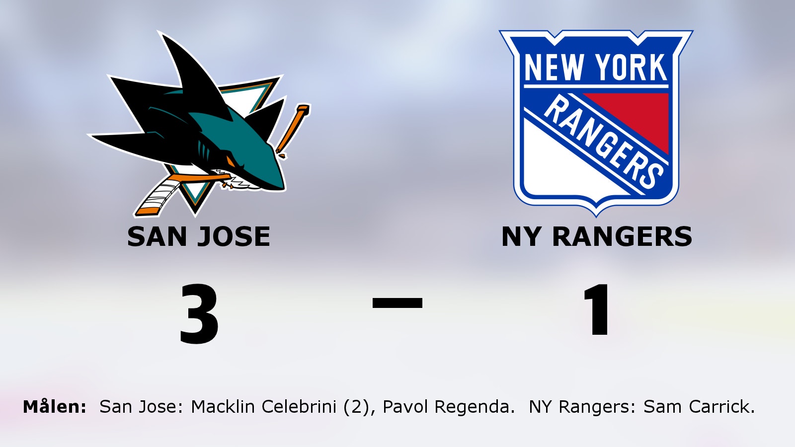 San Jose tog hem segern mot NY Rangers – Macklin Celebrini matchvinnare