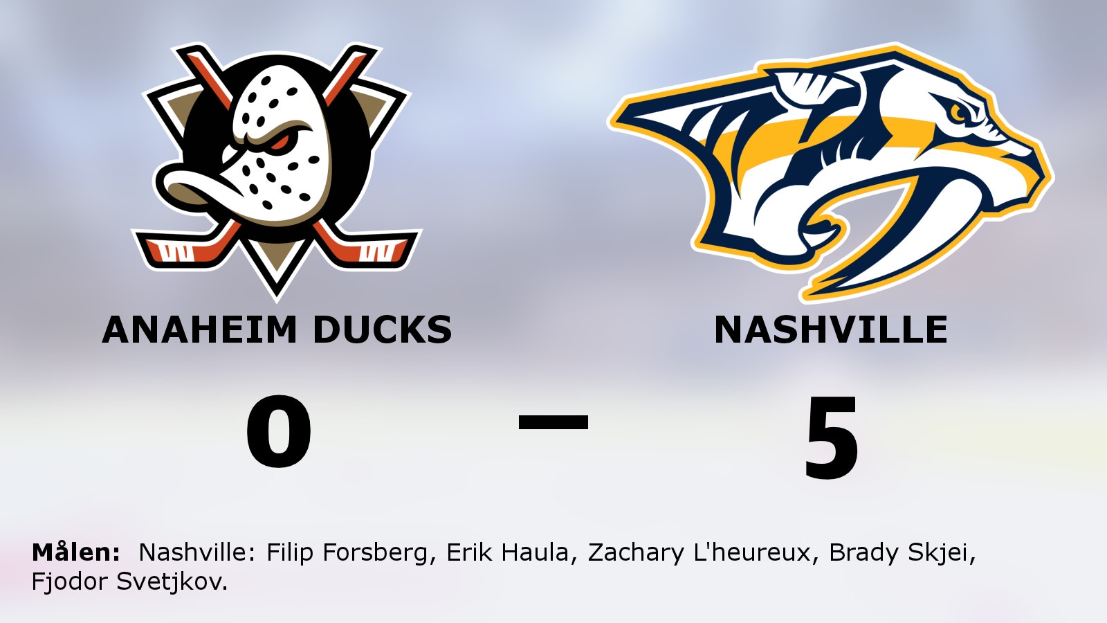 Klar seger för Nashville som höll nollan mot Anaheim Ducks