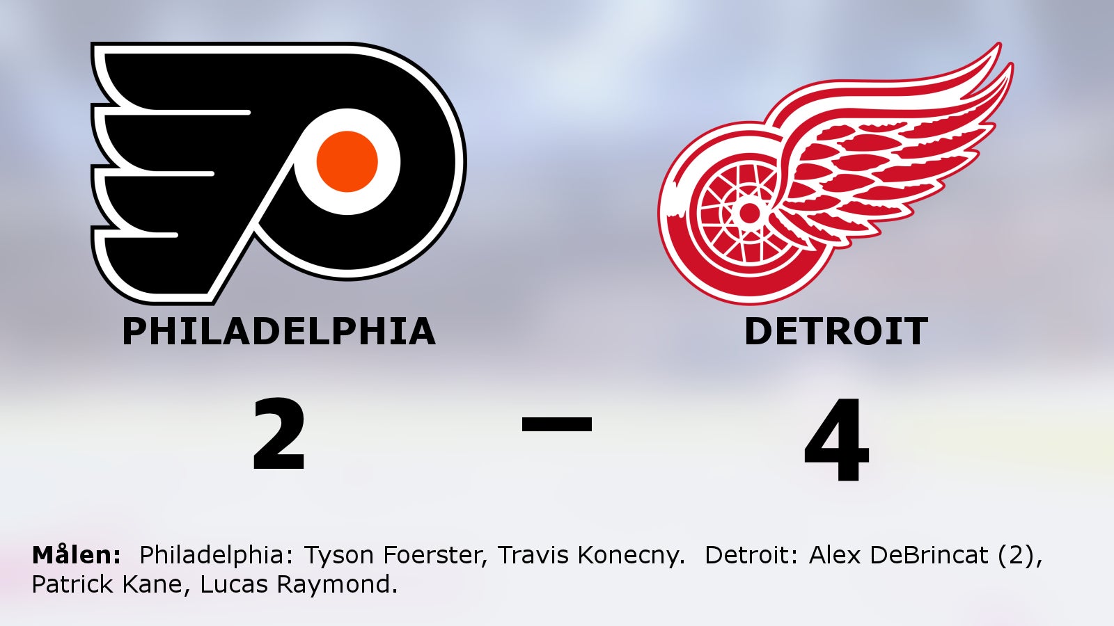 Alex DeBrincat gjorde två mål när Detroit vann mot Philadelphia