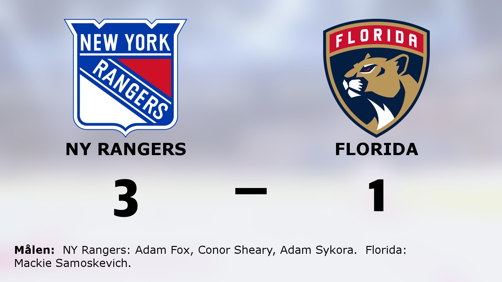 Ryck i sista perioden avgjorde för NY Rangers hemma mot Florida