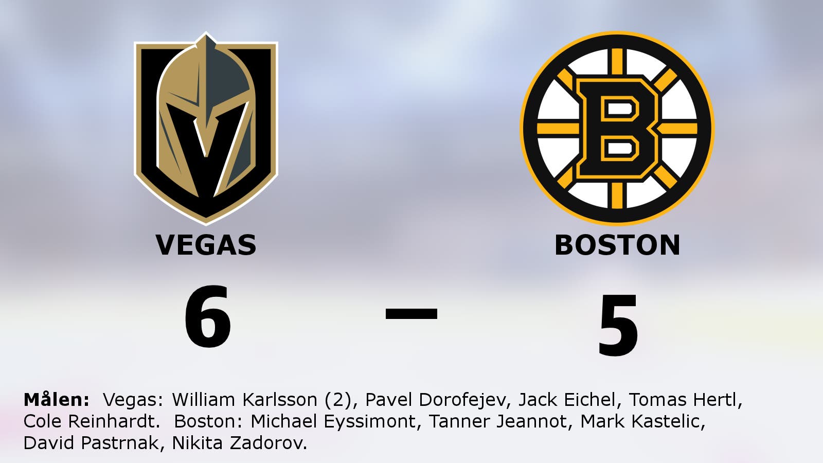 Två mål för William Karlsson när Vegas besegrade Boston