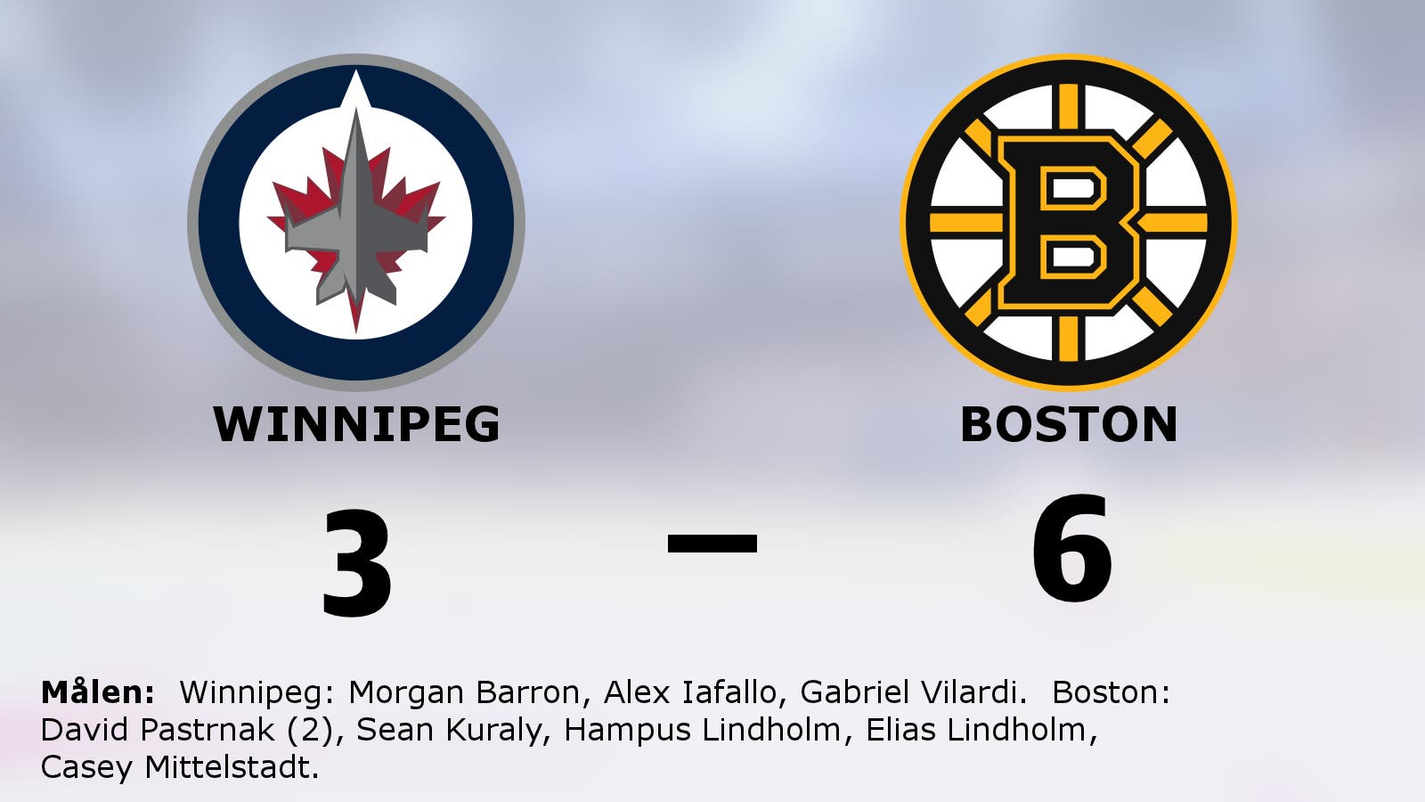 Boston fortsätter vinna – 6–3 mot Winnipeg