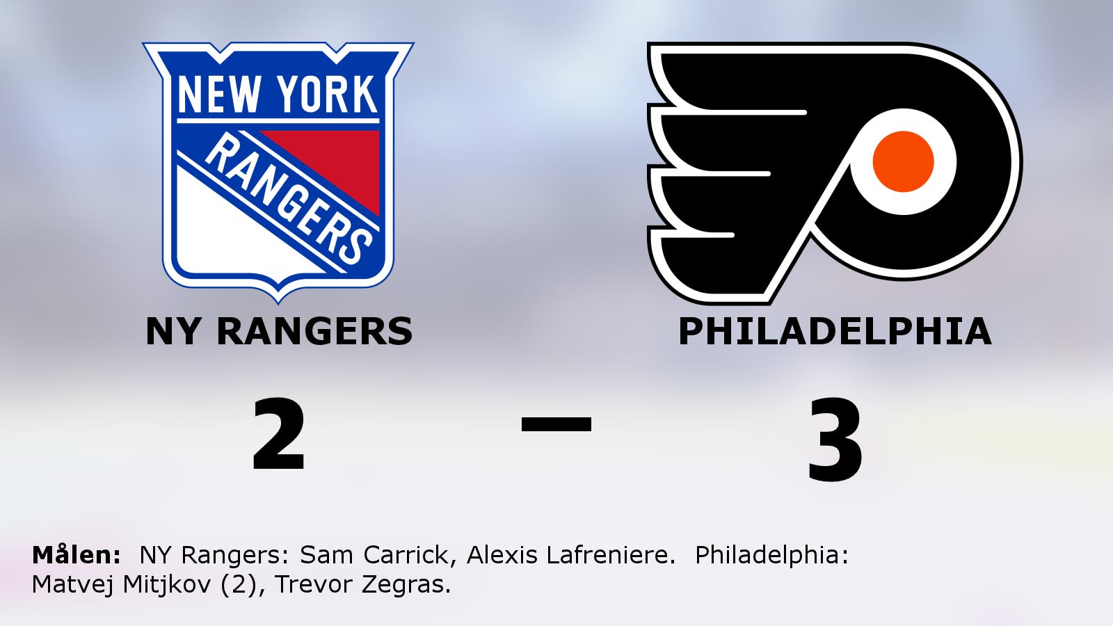 Seger i förlängningen för Philadelphia mot NY Rangers