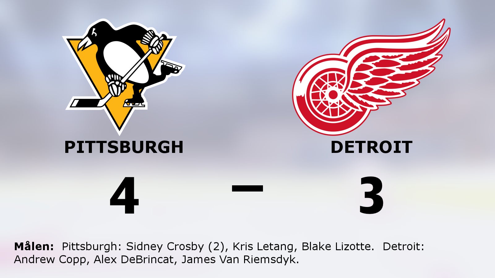 Seger i förlängningen för Pittsburgh mot Detroit