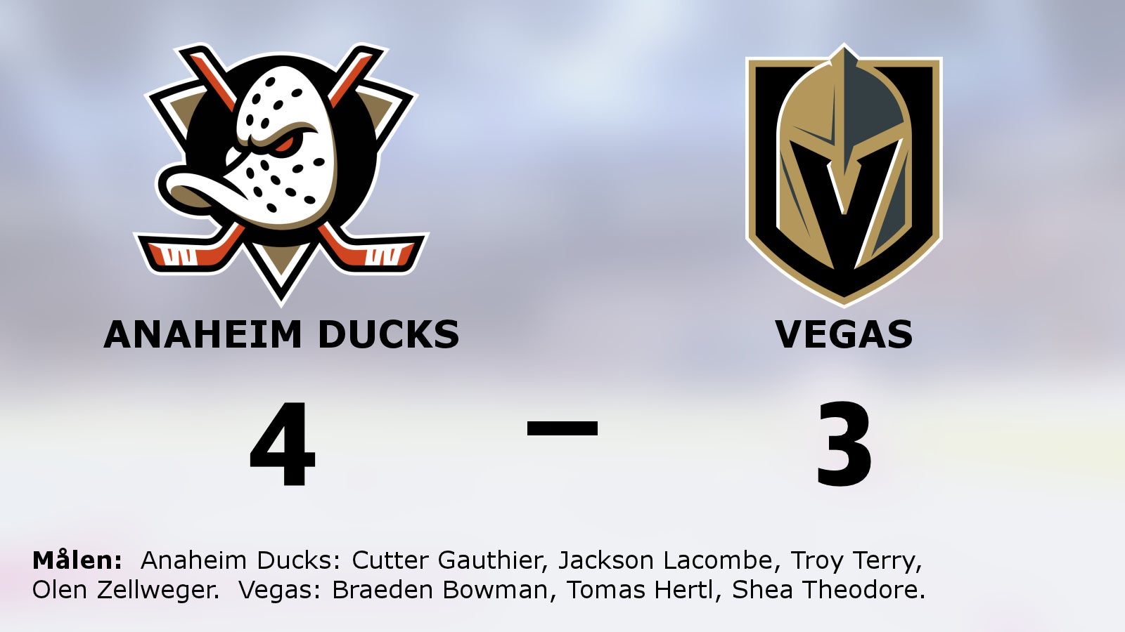 Anaheim Ducks vann toppmötet mot Vegas med 4–3