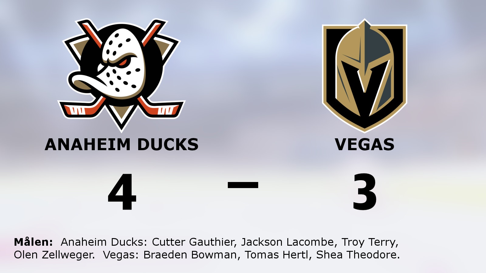 Anaheim Ducks vann toppmötet mot Vegas med 4–3