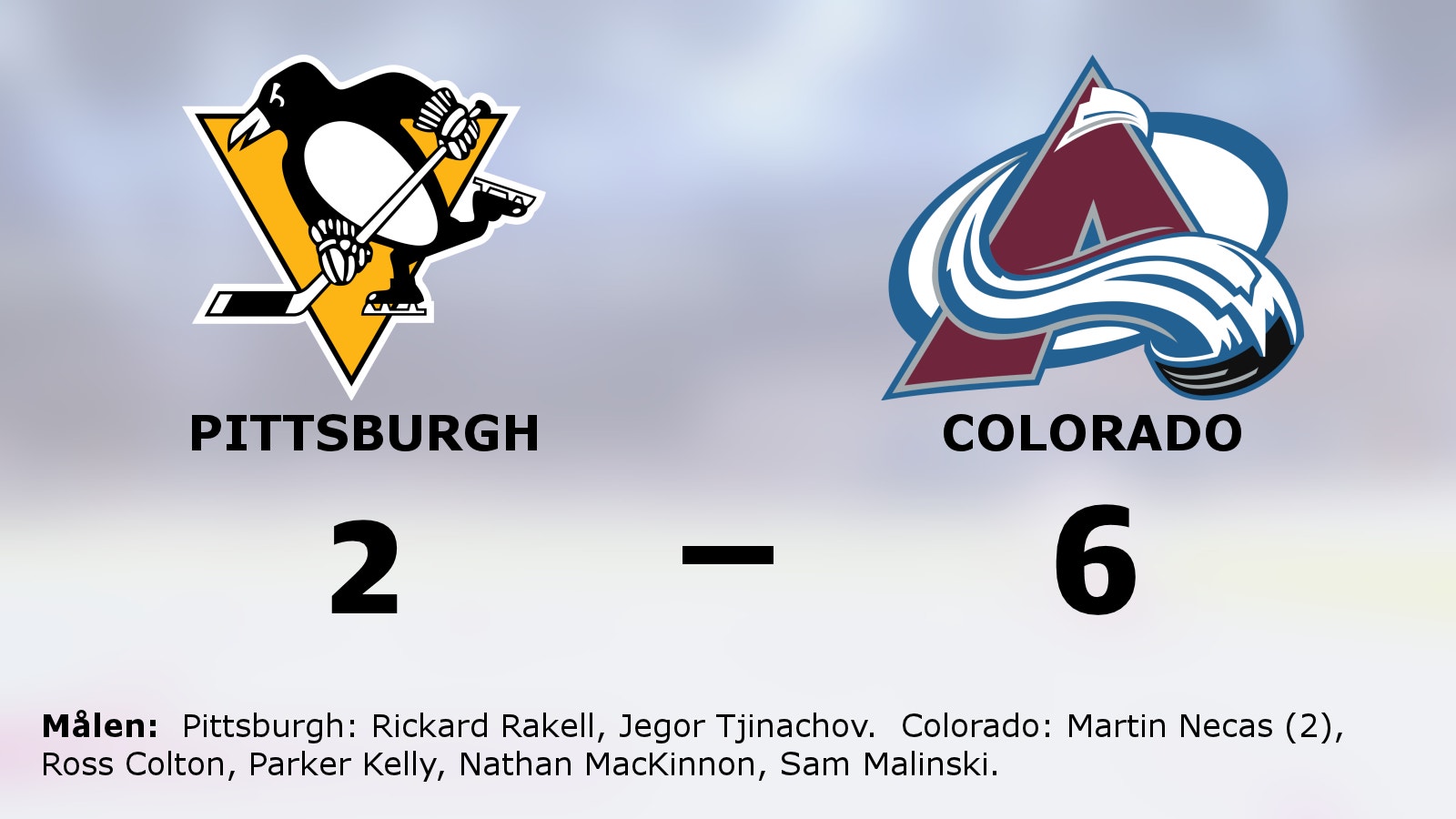 Seger för Colorado i toppmatchen mot Pittsburgh