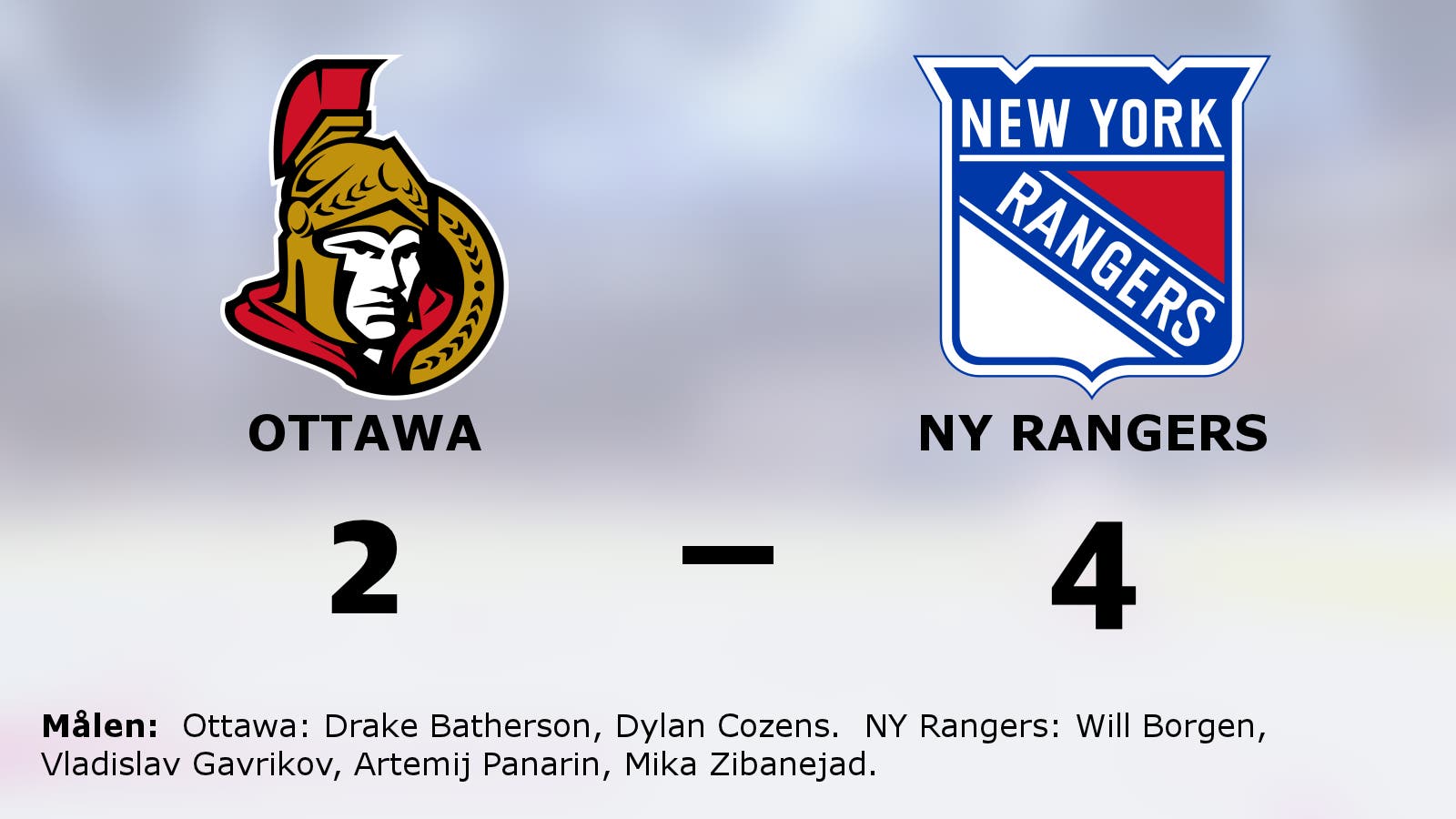 NY Rangers vann på bortaplan mot Ottawa