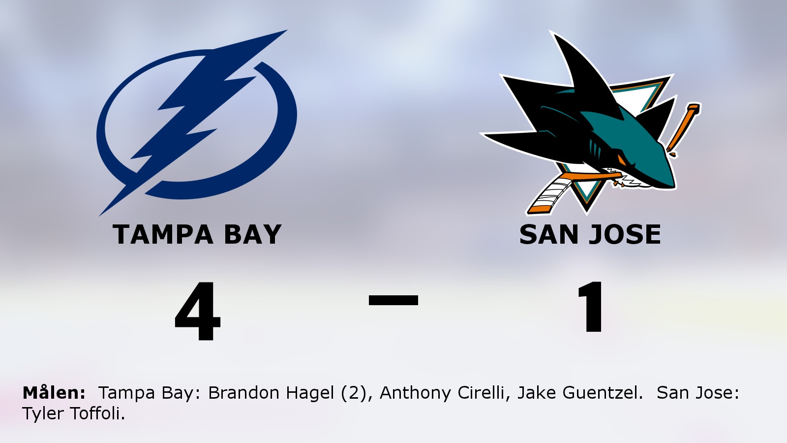Tampa Bay slog San Jose efter Brandon Hagels dubbel