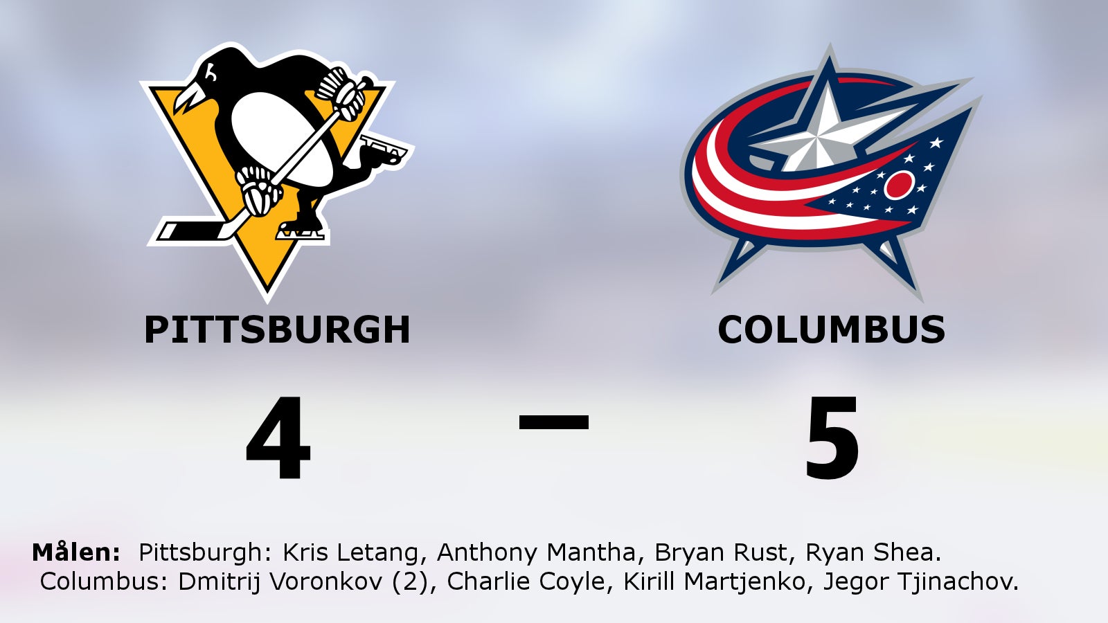 Straffseger för Columbus borta mot Pittsburgh