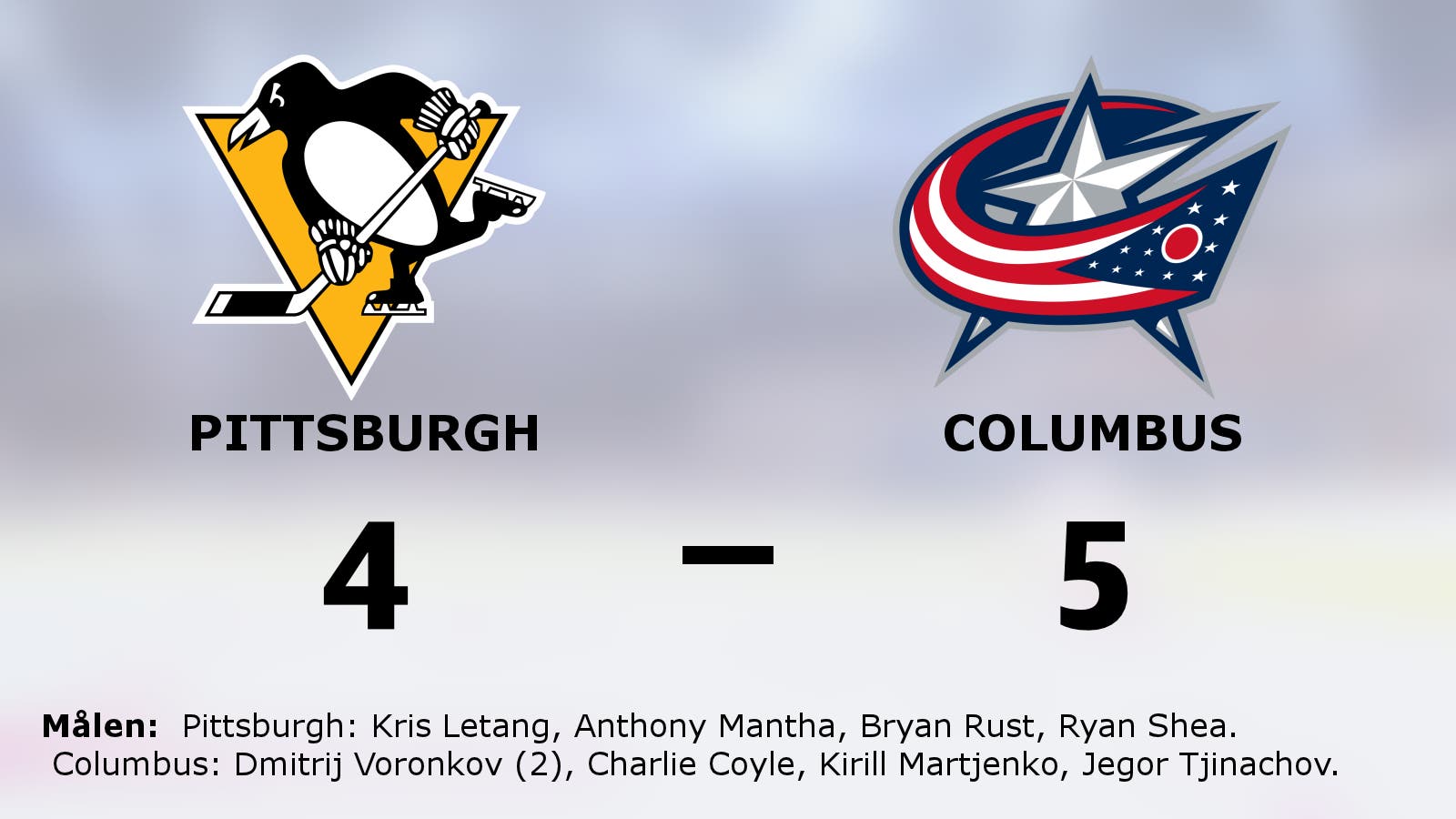 Straffseger för Columbus borta mot Pittsburgh
