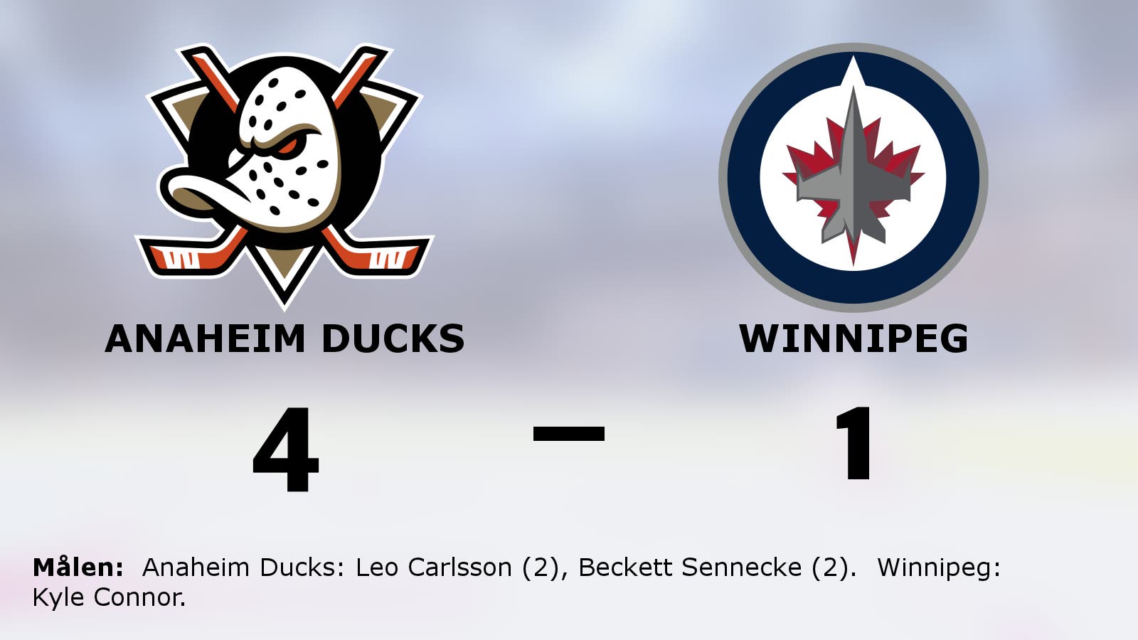 Anaheim Ducks segerrad fortsätter efter 4–1 mot Winnipeg