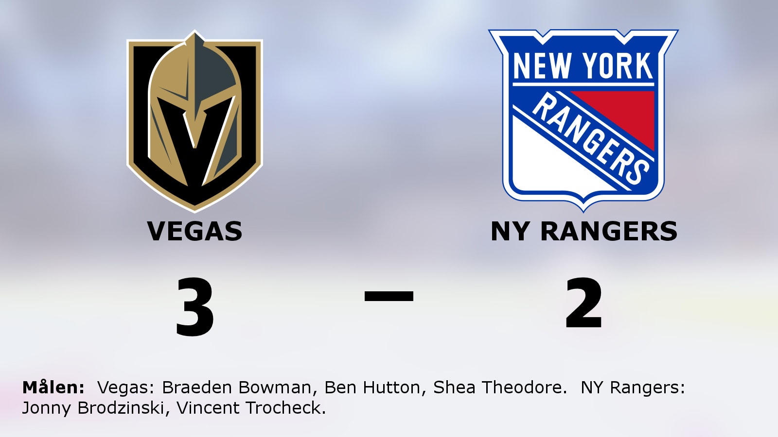 Uddamålsseger för Vegas mot NY Rangers