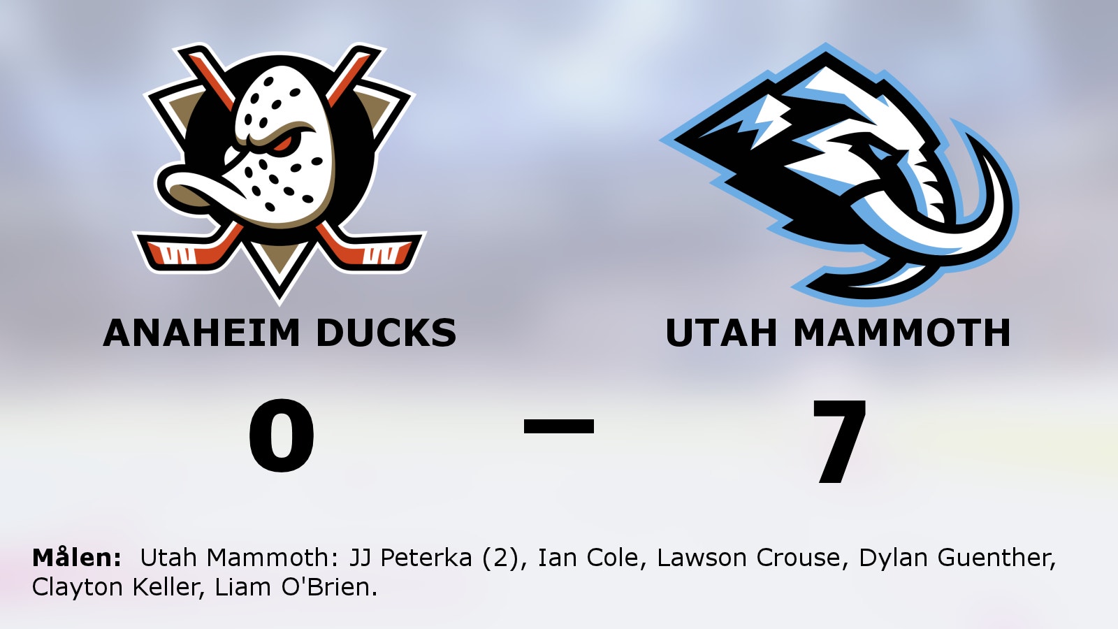 Utah Mammoth utklassade Anaheim Ducks – vann med 7–0