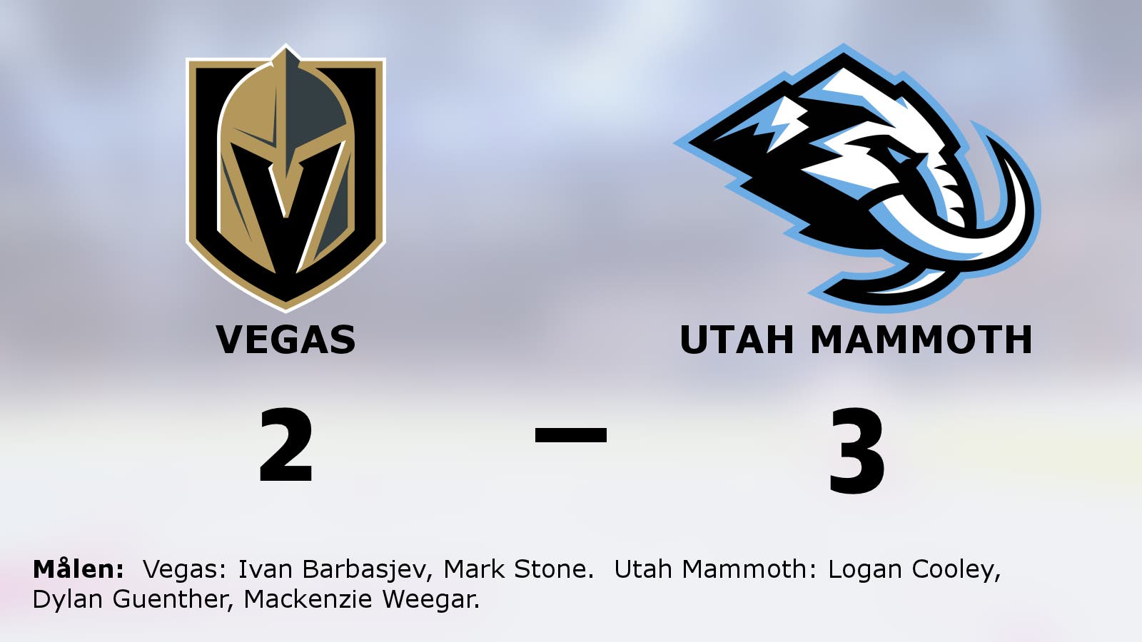 Likaläge i matchserien efter Utah Mammoths seger mot Vegas