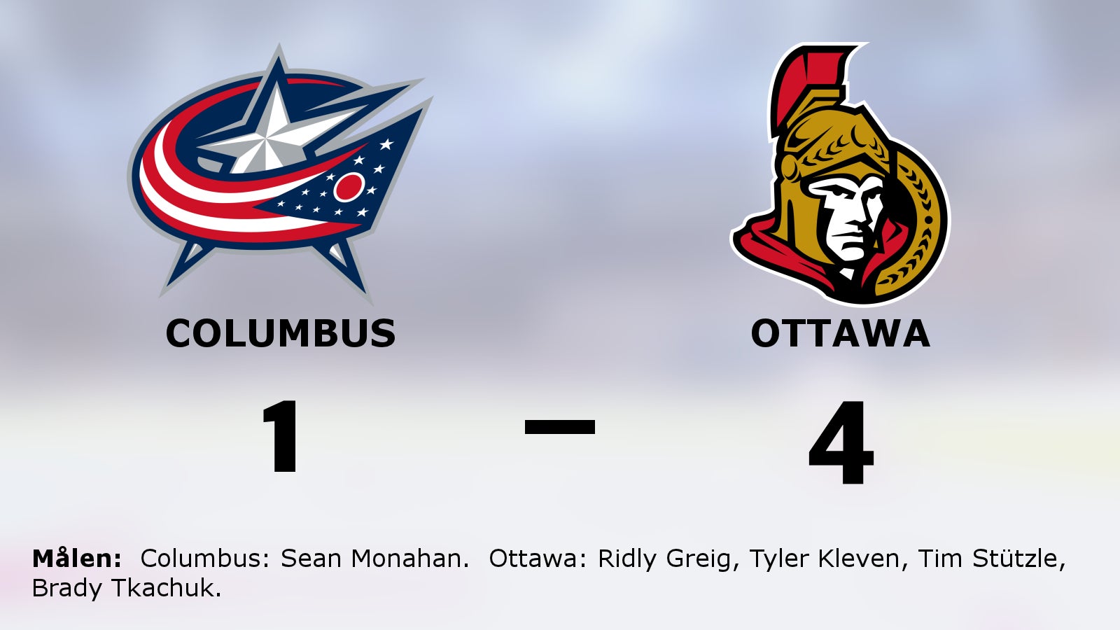 Seger för Ottawa mot Columbus i NHL