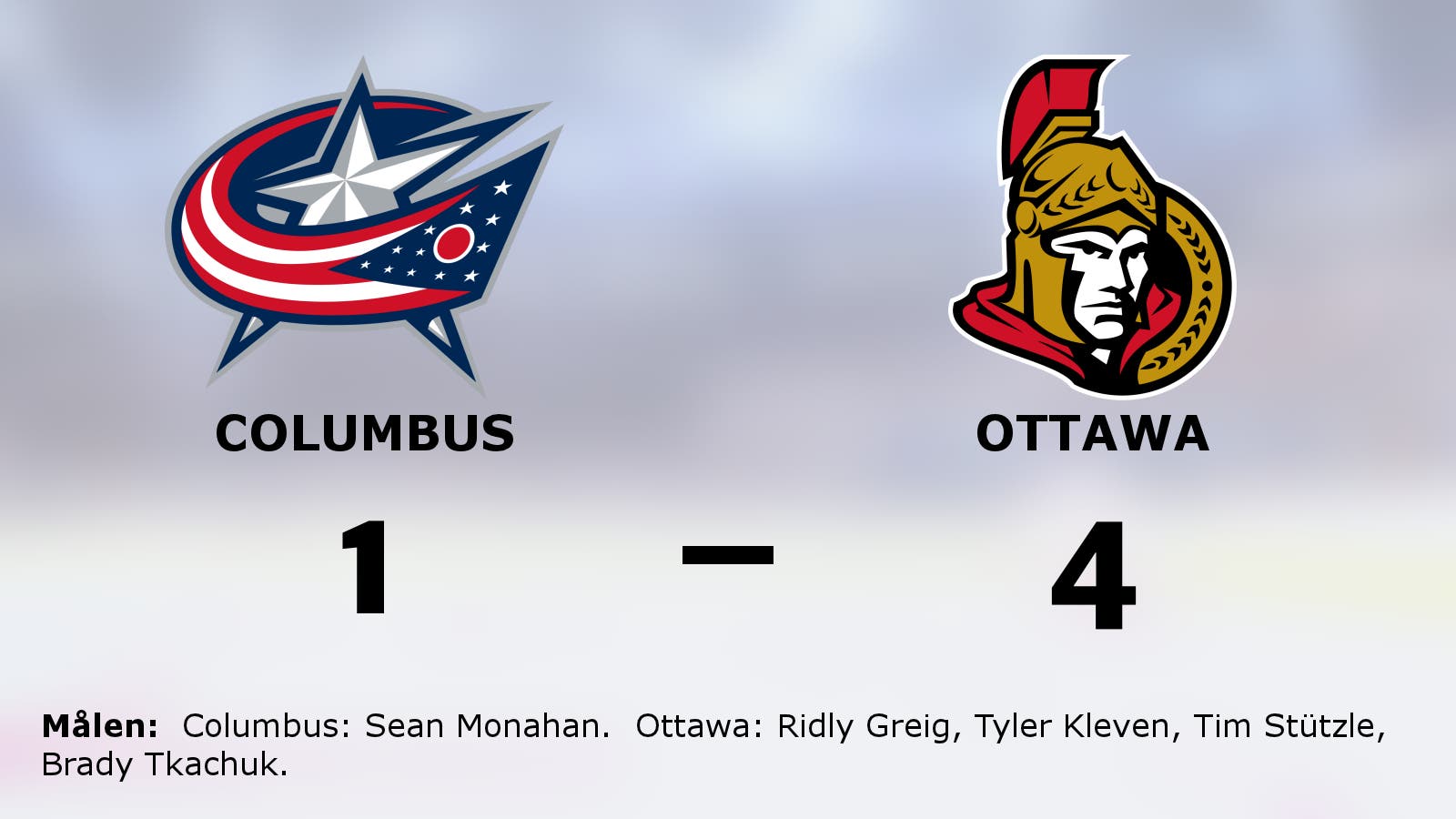 Seger för Ottawa mot Columbus i NHL