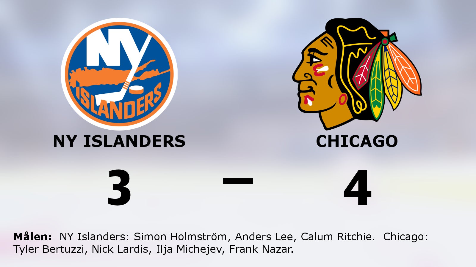 Chicago knep segern i målmässigt jämn match mot NY Islanders