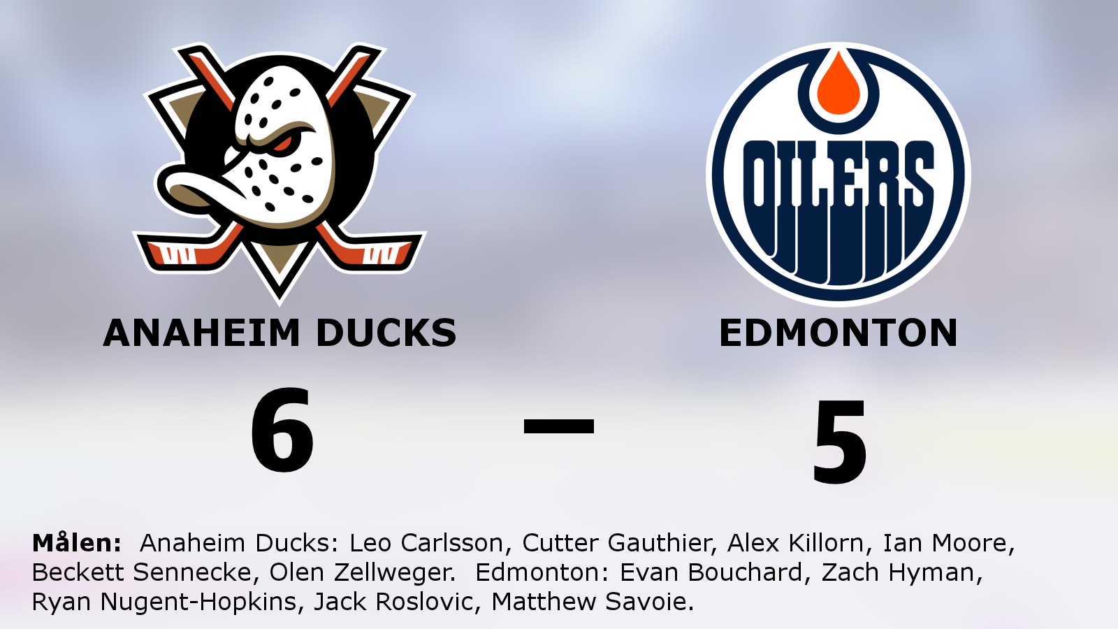 Anaheim Ducks vann toppmötet mot Edmonton med 6–5